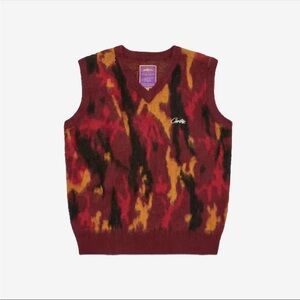 Corteiz Mohair Knit Cozy Red and Black‎ Patterned Sweater Vest